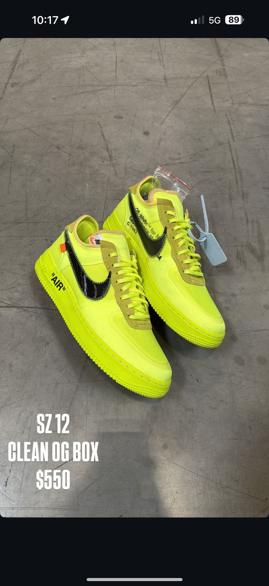 Nike Air Force 1 Off White Volt SZ 12