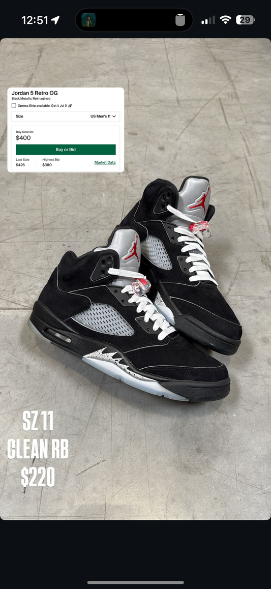 Jordan 5 Metallic Black Reimagined SZ 11
