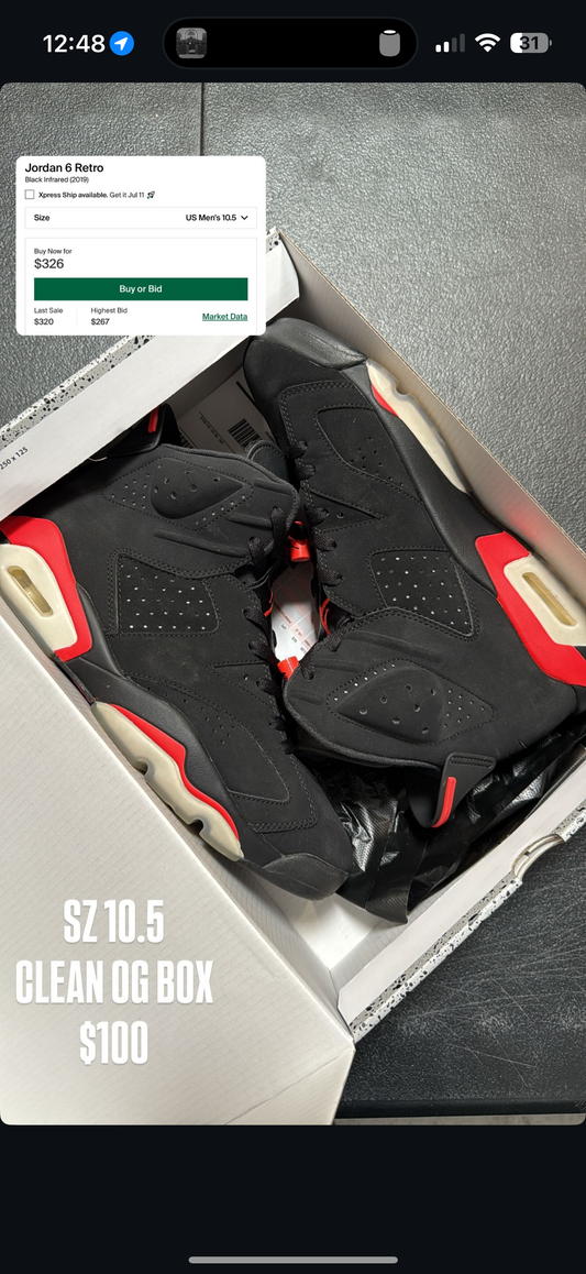 Jordan 6 Black Infrared SZ 10.5