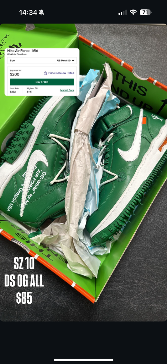 Nike Air Force 1 Mid Off White Pine Green SZ 10