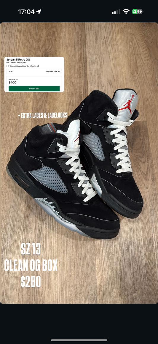 Jordan 5 Metallic Black Reimagined SZ 13