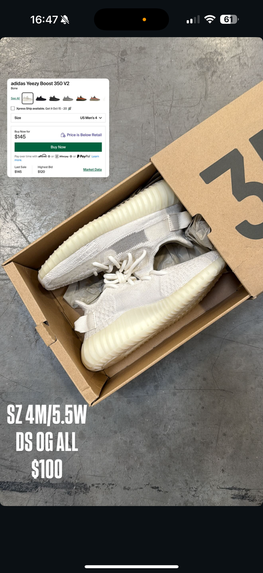 (2) Yeezy 350 Bone SZ 4 + Jordan 3 Black Cement SZ 8.5