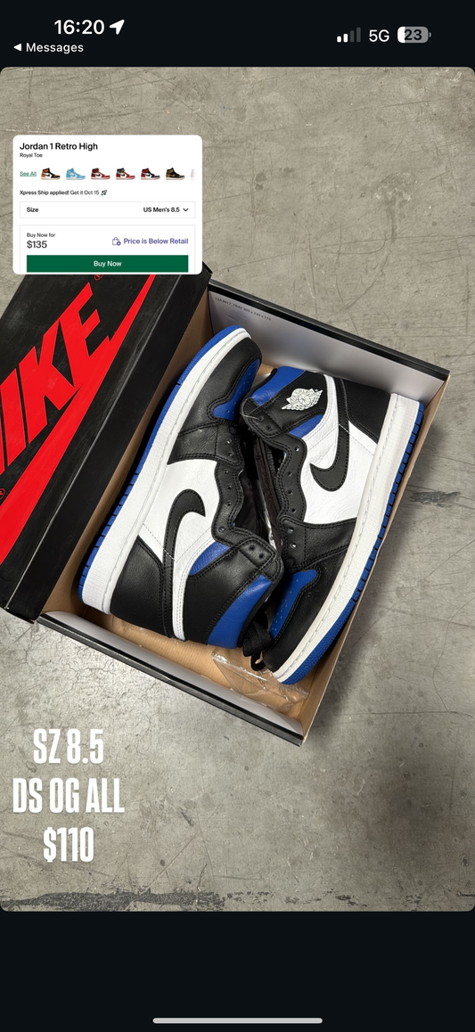 Jordan 1 Royal Toe SZ 8.5