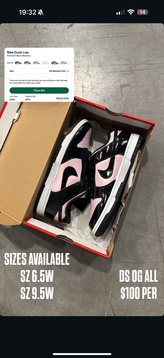 (3) Nike Dunk Low Pink Foam Black SZ 6.5W + 9.5W + Nike Dunk Low Judge Grey SZ 9.5