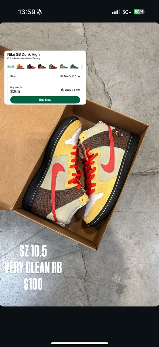 (2) Nike SB Dunk High Kebab SZ 10.5 + Nike Dunk Low Sesame SZ 10